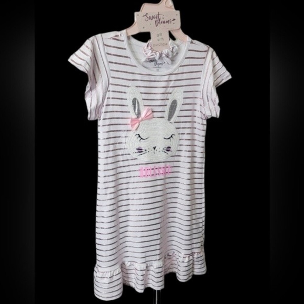 Sweet Dreams Nightgown dress pajama Size  10 girls white rosegold bunny *